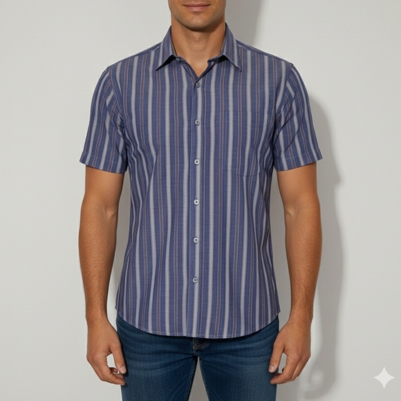 New Victory Other - New Victory Men's NWT Blue Striped Short Sleeve Dress Shirt Shirt Size Small